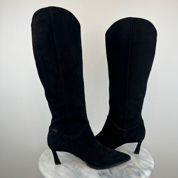 Steve Madden Leyna Black Suede Western Inspired Kitten Heel Tall Boots (Sz 6) - Picture 13 of 14